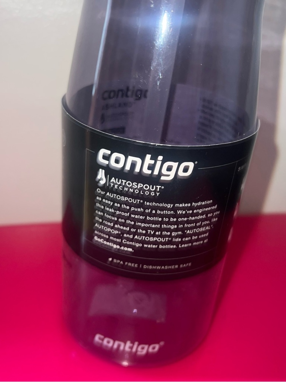 Contigo Clear Smoky Water Bottle with Gray Lid and Blue Accent - Picture 3 of 4